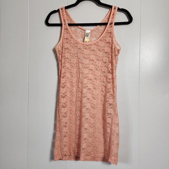 MODBE Boho Y2k Sheer Lace Tank Overlay Cami Peach Orange XL - Picture 2 of 7